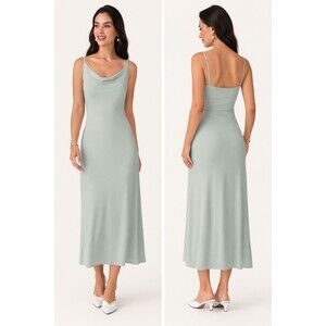 OGL SkinKiss Pistachio Long Midi Dress XS Built In Bra Stretch Minimalist NWT